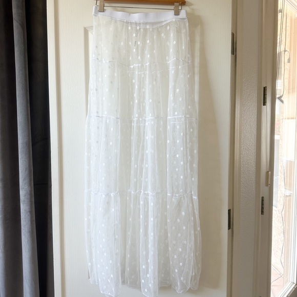SHEIN white polka dot sheer mesh maxi skirt NWOT large - Picture 2 of 7